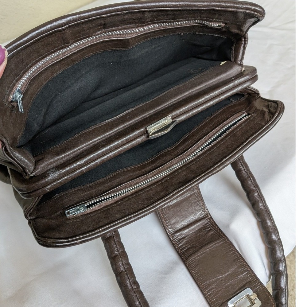 Vintage Structured‎ Satchel Bag Top Handle Purse with Fold-Out Center Secretary - Picture 6 of 11